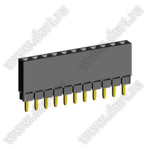 2209SDI-11G-1A розетка прямая однорядная с увеличенным изолятором (гнездо) на плату для монтажа в отверстия, шаг 2,00 мм, А=2,3мм, В=7,85мм, 11 конт.
