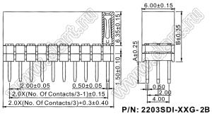 2203SDI-012G-2B розетка прямая трехрядная с увеличенным изолятором (гнездо) на плату для монтажа в отверстия, шаг 2,00 x 2,00 мм, А=3,8мм, В=9,35мм, 3х4 конт.