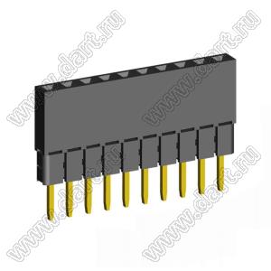2209SDI-10G-2B розетка прямая однорядная с увеличенным изолятором (гнездо) на плату для монтажа в отверстия, шаг 2,00 мм, А=3,8мм, В=9,35мм, 10 конт.