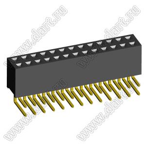 2214R-26G-72 розетка двухрядная угловая на плату для монтажа в отверстия, шаг 2,54 x 2,54 мм; 26-конт.