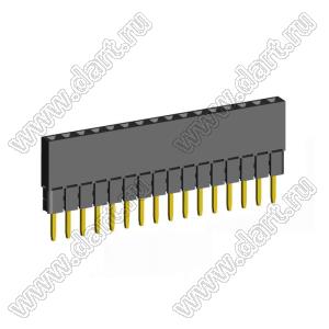 2209SDI-16G-2B розетка прямая однорядная с увеличенным изолятором (гнездо) на плату для монтажа в отверстия, шаг 2,00 мм, А=3,8мм, В=9,35мм, 16 конт.