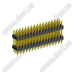 2233DI-048G-2616 (3x16) вилка открытая прямая с двойным изолятором трехрядная на плату для монтажа в отверстия, шаг 2,54 x 2,54 мм, 3х16 конт.