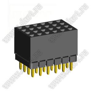 1999SDI-024G-1A розетка прямая четырехрядная с увеличенным изолятором (гнездо) на плату для монтажа в отверстия, шаг 2,00 x 2,00 мм, А=2,3мм, В=7,85мм, 4х6 конт.