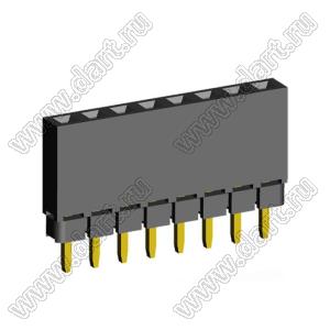 2209SDI-08G-1A розетка прямая однорядная с увеличенным изолятором (гнездо) на плату для монтажа в отверстия, шаг 2,00 мм, А=2,3мм, В=7,85мм, 8 конт.