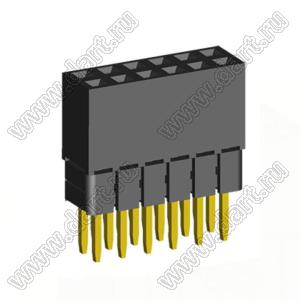 2207SDI-12G-2B розетка прямая двухрядная с увеличенным изолятором (гнездо) на плату для монтажа в отверстия, шаг 2,00 x 2,00 мм, А=3,8мм, В=9,35мм, 2х6 конт.