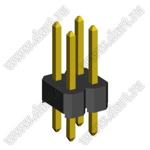 2213S-04G (PLD-04, DS1021-2x2SF11) вилка открытая прямая двухрядная на плату для монтажа в отверстия; P=2,54x2,54мм; 2x2-конт.