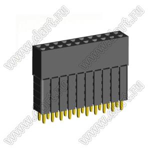 2207SDI-20G-5A розетка прямая двухрядная с увеличенным изолятором (гнездо) на плату для монтажа в отверстия, шаг 2,00 x 2,00 мм, А=2,3мм, В=13,85мм, 2х10 конт.