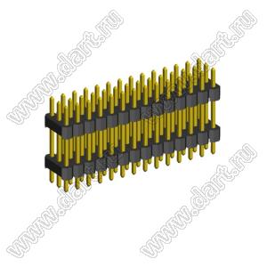 2233DI-042G-2616 (3x14) вилка открытая прямая с двойным изолятором трехрядная на плату для монтажа в отверстия, шаг 2,54 x 2,54 мм, 3х14 конт.