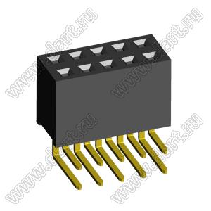 2214R-10G-72 розетка двухрядная угловая на плату для монтажа в отверстия, шаг 2,54 x 2,54 мм; 10-конт.