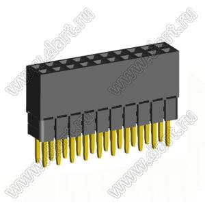 2207SDI-20G-2B розетка прямая двухрядная с увеличенным изолятором (гнездо) на плату для монтажа в отверстия, шаг 2,00 x 2,00 мм, А=3,8мм, В=9,35мм, 2х10 конт.