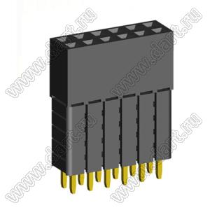 2207SDI-12G-5A розетка прямая двухрядная с увеличенным изолятором (гнездо) на плату для монтажа в отверстия, шаг 2,00 x 2,00 мм, А=2,3мм, В=13,85мм, 2х6 конт.