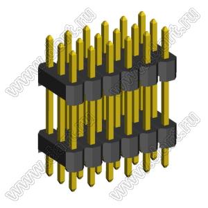 2233DI-018G-2616 (3x6) вилка открытая прямая с двойным изолятором трехрядная на плату для монтажа в отверстия, шаг 2,54 x 2,54 мм, 3х6 конт.