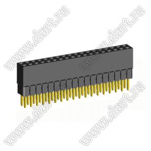 2207SDI-36G-2B розетка прямая двухрядная с увеличенным изолятором (гнездо) на плату для монтажа в отверстия, шаг 2,00 x 2,00 мм, А=3,8мм, В=9,35мм, 2х18 конт.