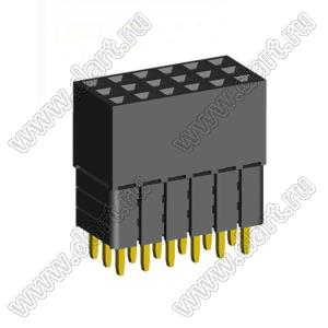 2203SDI-018G-3A розетка прямая трехрядная с увеличенным изолятором (гнездо) на плату для монтажа в отверстия, шаг 2,00 x 2,00 мм, А=2,3мм, В=10,85мм, 3х6 конт.