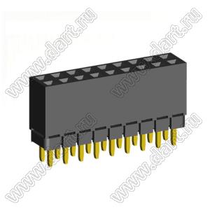 2207SDI-18G-1A розетка прямая двухрядная с увеличенным изолятором (гнездо) на плату для монтажа в отверстия, шаг 2,00 x 2,00 мм, А=2,3мм, В=7,85мм, 2х9 конт.