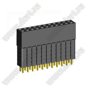 2207SDI-22G-5A розетка прямая двухрядная с увеличенным изолятором (гнездо) на плату для монтажа в отверстия, шаг 2,00 x 2,00 мм, А=2,3мм, В=13,85мм, 2х11 конт.