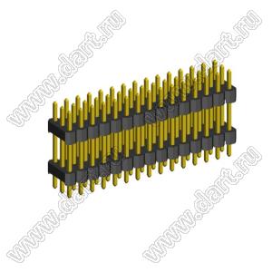 2233DI-045G-2616 (3x15) вилка открытая прямая с двойным изолятором трехрядная на плату для монтажа в отверстия, шаг 2,54 x 2,54 мм, 3х15 конт.