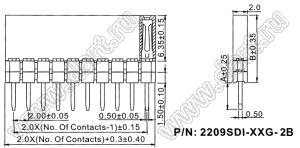 2209SDI-07G-2B розетка прямая однорядная с увеличенным изолятором (гнездо) на плату для монтажа в отверстия, шаг 2,00 мм, А=3,8мм, В=9,35мм, 7 конт.