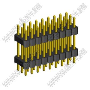 2233DI-027G-2616 (3x9) вилка открытая прямая с двойным изолятором трехрядная на плату для монтажа в отверстия, шаг 2,54 x 2,54 мм, 3х9 конт.