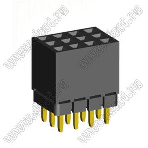 2203SDI-012G-1A розетка прямая трехрядная с увеличенным изолятором (гнездо) на плату для монтажа в отверстия, шаг 2,00 x 2,00 мм, А=2,3мм, В=7,85мм, 3х4 конт.