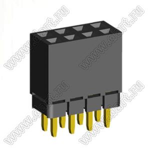 2207SDI-08G-1A розетка прямая двухрядная с увеличенным изолятором (гнездо) на плату для монтажа в отверстия, шаг 2,00 x 2,00 мм, А=2,3мм, В=7,85мм, 2х4 конт.