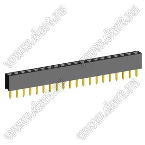 2209S-20G (PBS2-20, DS1026-01-1x20S8BV) розетка прямая однорядная (гнездо) на плату для монтажа в отверстия, шаг 2,00 мм, 20 конт.; P=2,0мм; 20-конт.