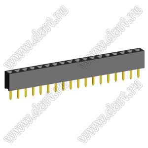 2209S-18G (PBS2-18, DS1026-01-1x18S8BV) розетка прямая однорядная (гнездо) на плату для монтажа в отверстия, шаг 2,00 мм, 18 конт.; P=2,0мм; 18-конт.
