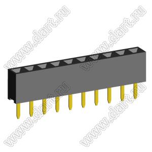 2209S-10G (PBS2-10, DS1026-01-1x10S8BV) розетка прямая однорядная (гнездо) на плату для монтажа в отверстия, шаг 2,00 мм, 10 конт.; P=2,0мм; 10-конт.
