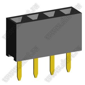 2209S-04G (PBS2-4, DS1026-01-1x04S8BV) розетка прямая однорядная (гнездо) на плату для монтажа в отверстия, шаг 2,00 мм, 4 конт.; P=2,0мм; 4-конт.