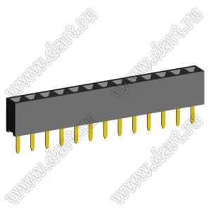 2209S-13G (PBS2-13, DS1026-01-1x13S8BV) розетка прямая однорядная (гнездо) на плату для монтажа в отверстия, шаг 2,00 мм, 13 конт.; P=2,0мм; 13-конт.