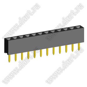 2209S-12G (PBS2-12, DS1026-01-1x12S8BV) розетка прямая однорядная (гнездо) на плату для монтажа в отверстия, шаг 2,00 мм, 12 конт.; P=2,0мм; 12-конт.