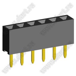 2209S-06G (PBS2-6, DS1026-01-1x06S8BV) розетка прямая однорядная (гнездо) на плату для монтажа в отверстия, шаг 2,00 мм, 6 конт.; P=2,0мм; 6-конт.