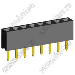 2209S-08G (PBS2-8, DS1026-01-1x08S8BV) розетка прямая однорядная (гнездо) на плату для монтажа в отверстия, шаг 2,00 мм, 8 конт.; P=2,0мм; 8-конт.