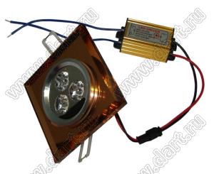 BLSV-DL9090WW светильник потолочный 3x1Вт светодиодный акриловый золотистый квадратный, теплый свет (драйвер LED-L0103W), посдочное отверстие 62 мм