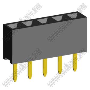 2209S-05G (PBS2-5, DS1026-01-1x05S8BV) розетка прямая однорядная (гнездо) на плату для монтажа в отверстия, шаг 2,00 мм, 5 конт.; P=2,0мм; 5-конт.