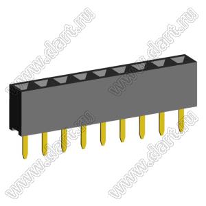 2209S-09G (PBS2-9, DS1026-01-1x09S8BV) розетка прямая однорядная (гнездо) на плату для монтажа в отверстия, шаг 2,00 мм, 9 конт.; P=2,0мм; 9-конт.