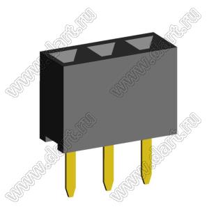 2209S-03G (PBS2-3, DS1026-01-1x03S8BV) розетка прямая однорядная (гнездо) на плату для монтажа в отверстия, шаг 2,00 мм, 3 конт.; P=2,0мм; 3-конт.