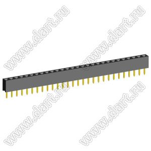 2209S-28G (PBS2-28, DS1026-01-1x28S8BV) розетка прямая однорядная (гнездо) на плату для монтажа в отверстия, шаг 2,00 мм, 28 конт.; P=2,0мм; 28-конт.