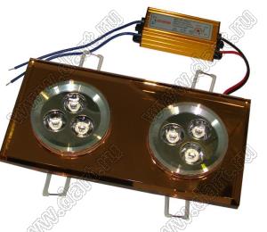 BLSV-DL18090WW светильник потолочный 2x(3x1Вт) светодиодный акриловый золотистый прямоугольный, теплый свет (драйвер LED-L04080W-A), 2 посдочных отверстия по 62 мм