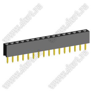 2209S-16G (PBS2-16, DS1026-01-1x16S8BV) розетка прямая однорядная (гнездо) на плату для монтажа в отверстия, шаг 2,00 мм, 16 конт.; P=2,0мм; 16-конт.