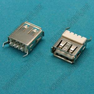USB A TYPE 4P 180 deg (USB-AF) (P4-6)-14.5mm розетка USB2.0 на плату для выводного монтажа прямая вертикальная тип A