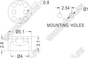 LED2M-3.6 держатель прямой двухвыводного светодиода; нейлон-66 (UL); натуральный