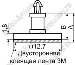 GSS-9.5 фиксатор платы на самоклеящейся площадке 12,7x12,7 мм; A=9,5мм; B=8,7мм; dп=2.5мм; s=1.6мм; нейлон-66 (UL); натуральный