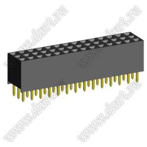 2203S-042G-635 розетка прямая трехрядная (гнездо) на плату для монтажа в отверстия, шаг 2,00 x 2,00 мм, H=6,35мм, 3х14 конт.
