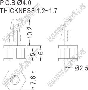 BSB-6 фиксатор платы с защелкой в плату; dп=4,0мм; s=1,2...1,7мм; нейлон-66 (UL); натуральный