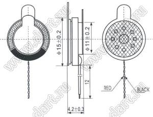 HD-15 динамик миниатюрный; D15H4,2мм; 0,8Вт; 8(Ом)