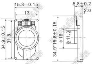 HD-1635-11 динамик миниатюрный; 34,9x15,8x5,8мм; 0,25Вт; 8(Ом)