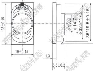 HD-2035-11 динамик миниатюрный; 35x19x5,5мм; 0,25Вт; 32(Ом)