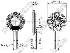 HD-23T динамик миниатюрный; D23H4,6мм; 0,8Вт; 8(Ом)