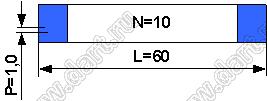 BLFPC P1,0 10PIN 60mm шлейф плоский, шаг 1,0мм 10 жил длина 60мм, контакты на одной поверхности